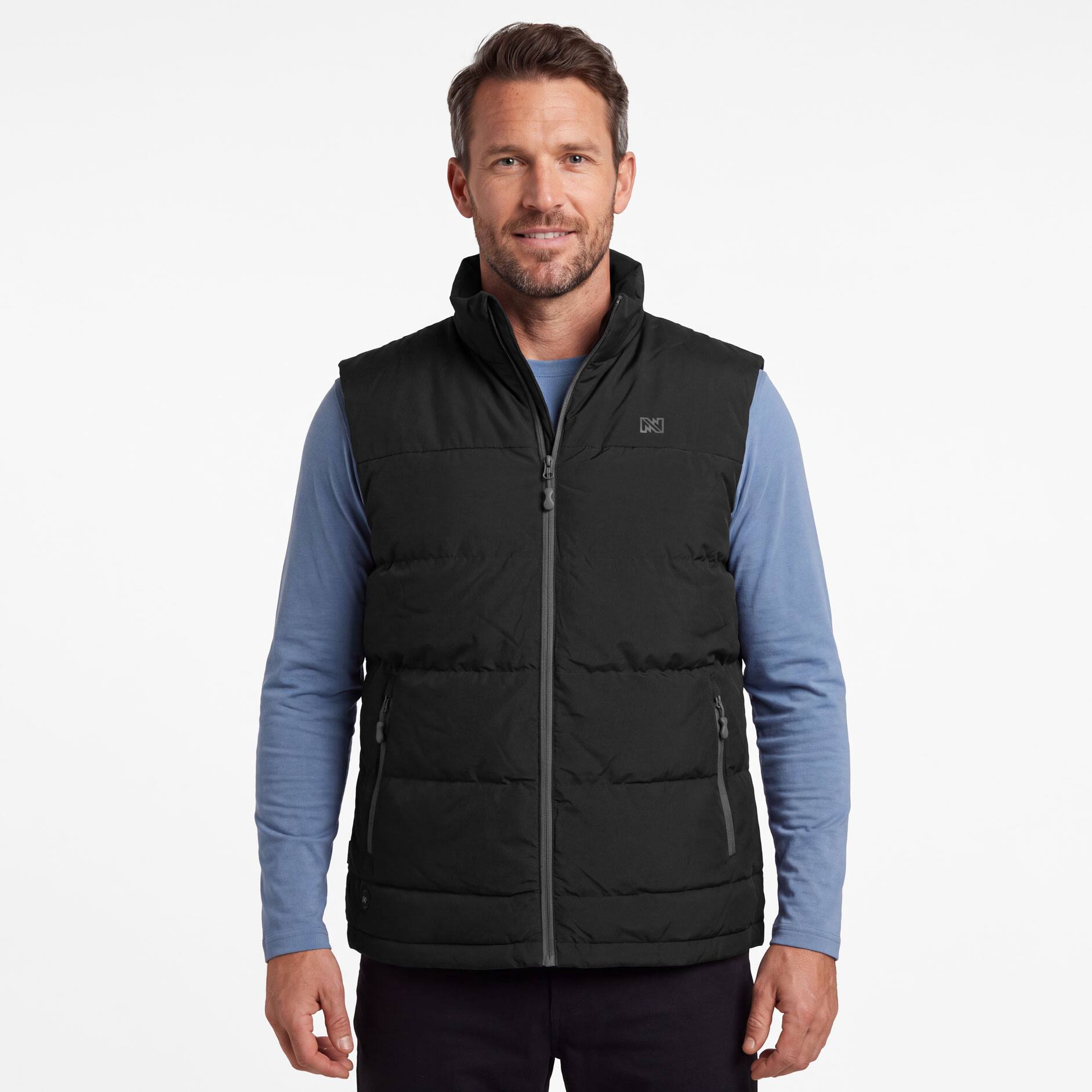 Front. Mobile Warming - Men's Crest 2.0 Down Heated Vest - Black.