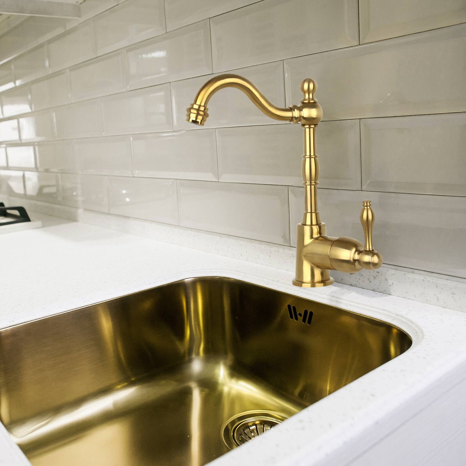 Alt View 4. Akicon - Akicon Solid Brass One-Handle Widespread Kitchen Bar Faucet in Brushed Gold - Brushed Gold.