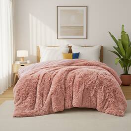 Peace Nest - Shaggy Plush Comforter Set Faux Fur with Velvety Reversible Backing, King - Pink