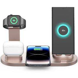 RISOKEYS - 15W 3-in-3 Wireless Charger - iPhone, Watch, AirPods Charging Dock, Wireless Charging Stand - Rose Gold