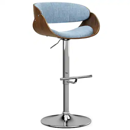 Front. Simpli Home - Amery Mid Century Modern Metal Adjustable Swivel Bar Stool - Denim Blue.