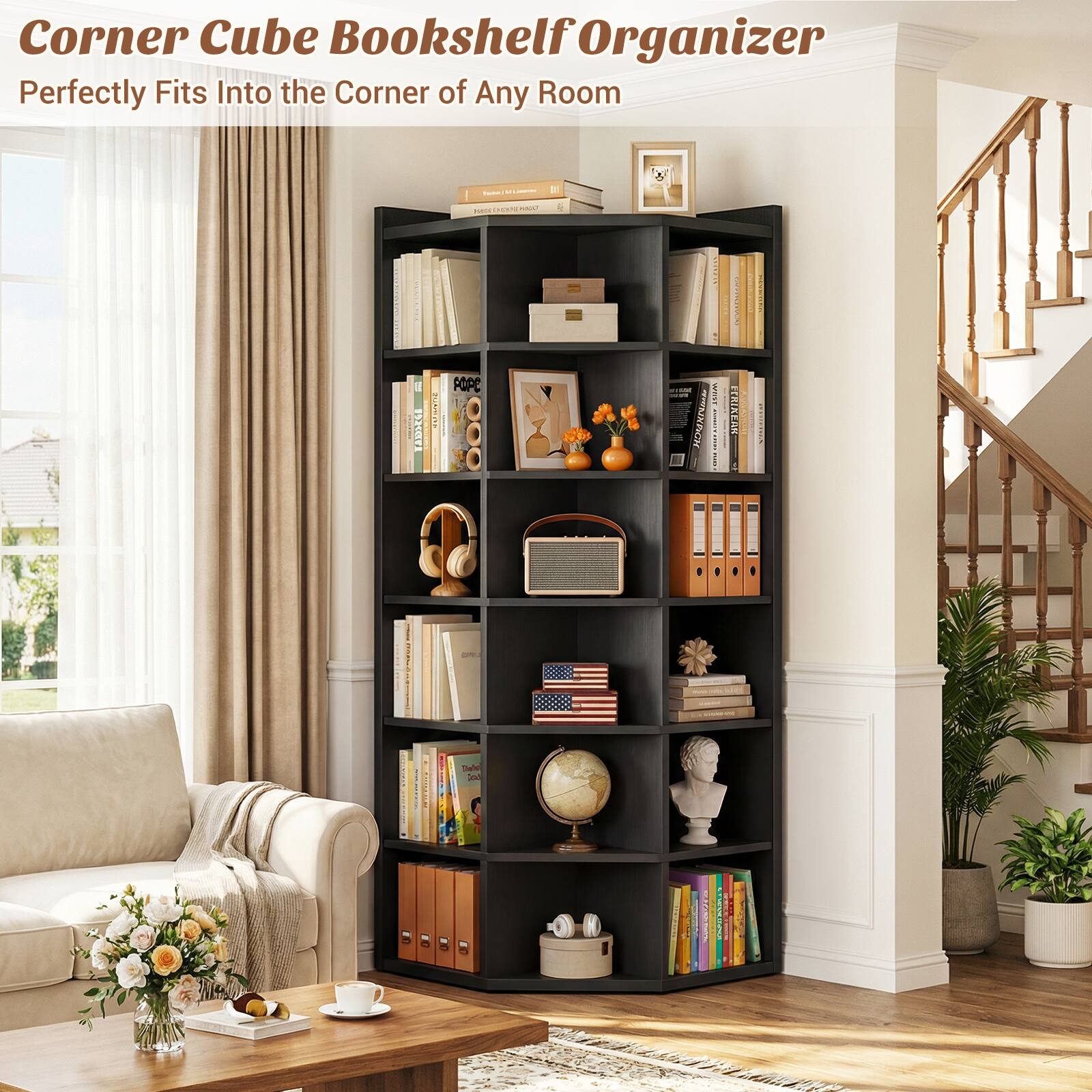 Corner Cube Bookshelf Organizer  
Perfectly Fits Into the Corner of Any Room