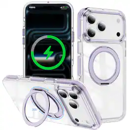 Dteck - Magnetic Shockproof Case for Apple iPhone 17 Pro Max,Mag Safe Compatible Clear Cover with 360 Rotating Metal Kickstand - Purple