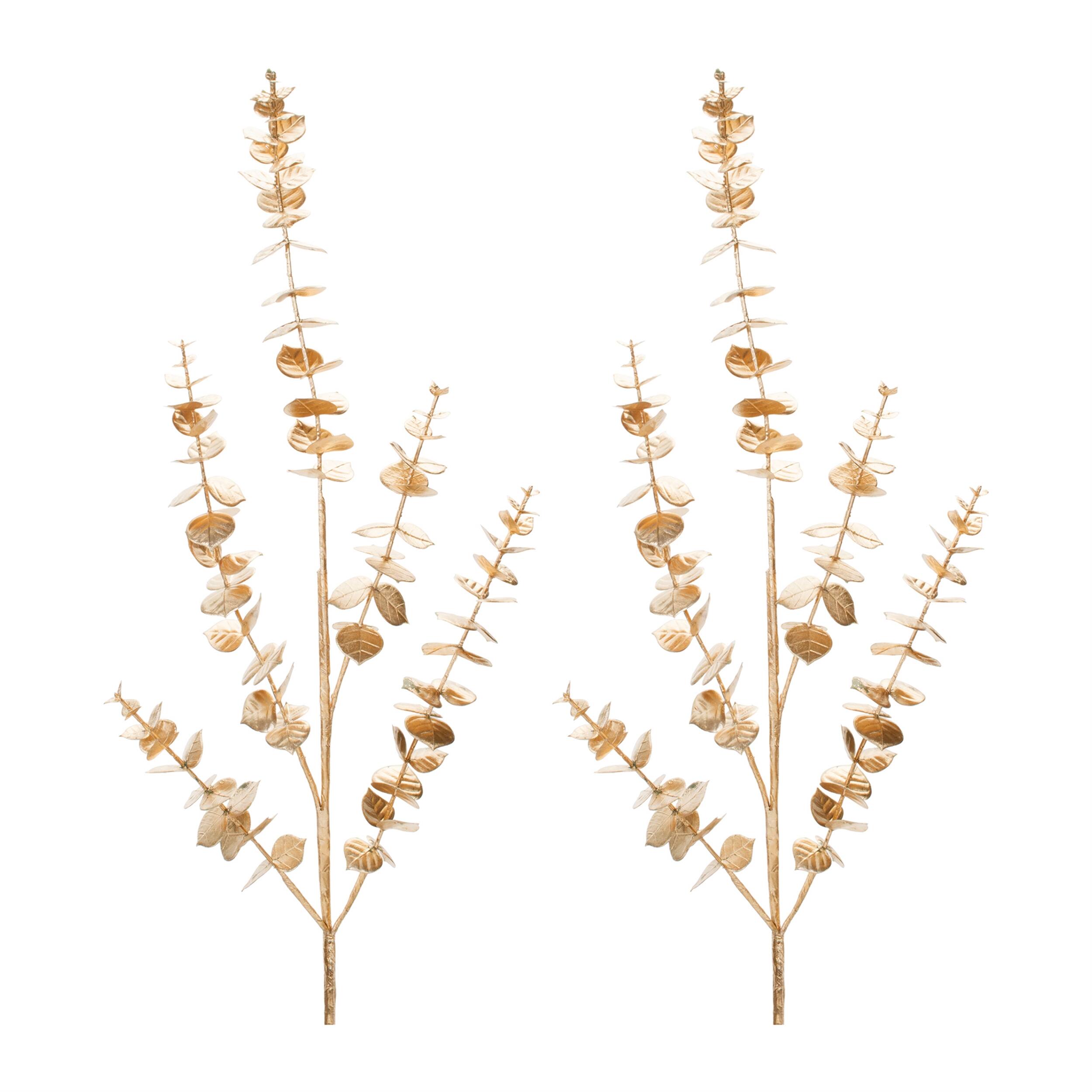 Left. BreeBe - Metallic Eucalyptus Leaf Spray (Set of 2) - Gold.