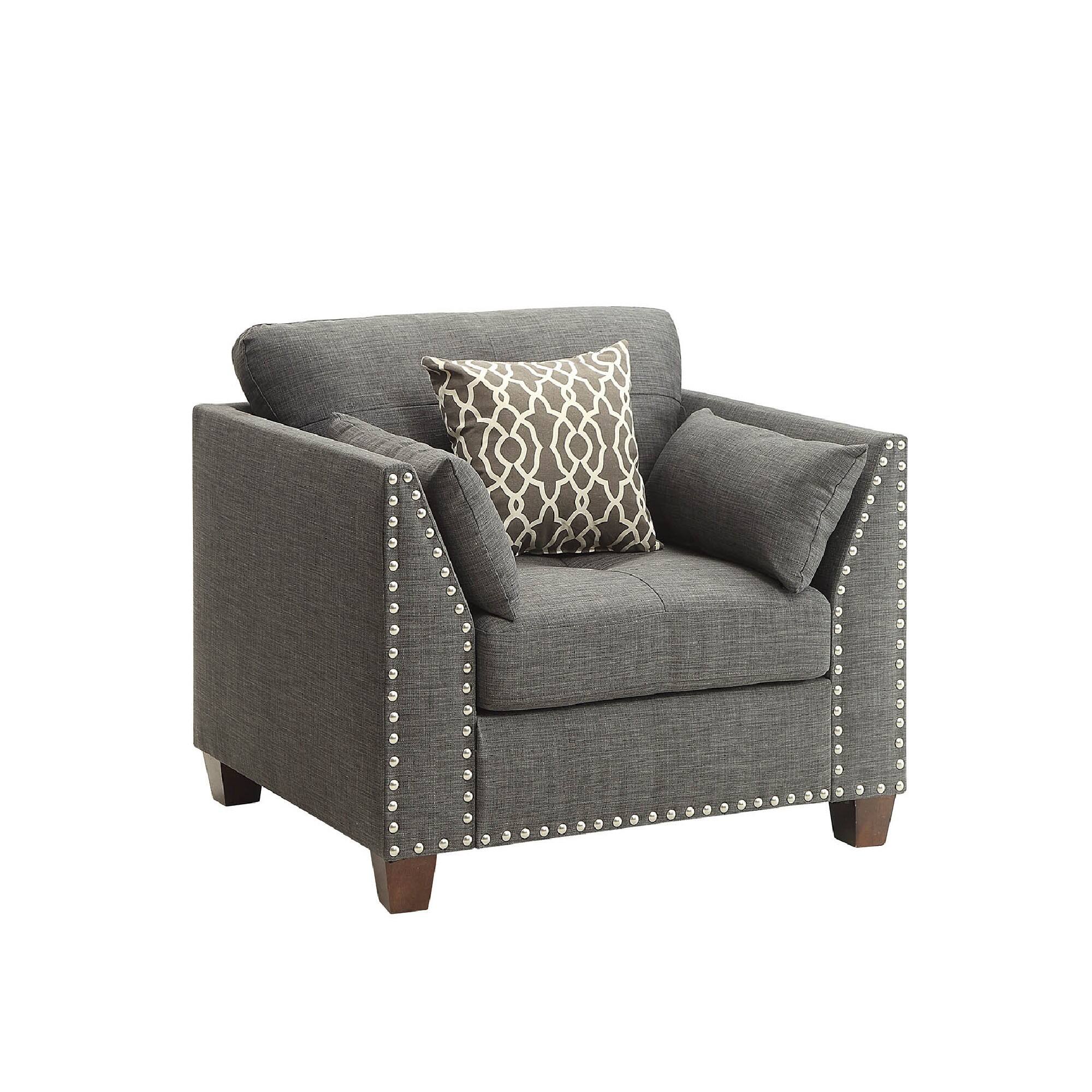 Front. Manhattan Lane - 34 Inch Wide Nailhead Fabric Upholstered Accent Chair - Gray.