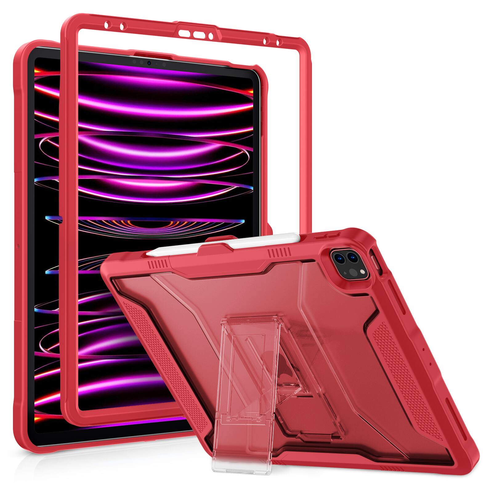 Front. VIKESI - Kickstand Protective Case for iPad Pro 12.9 inch , Matte Frosted Scratch Resistant Back, TPU Shockproof Frame - Burgundy Red.