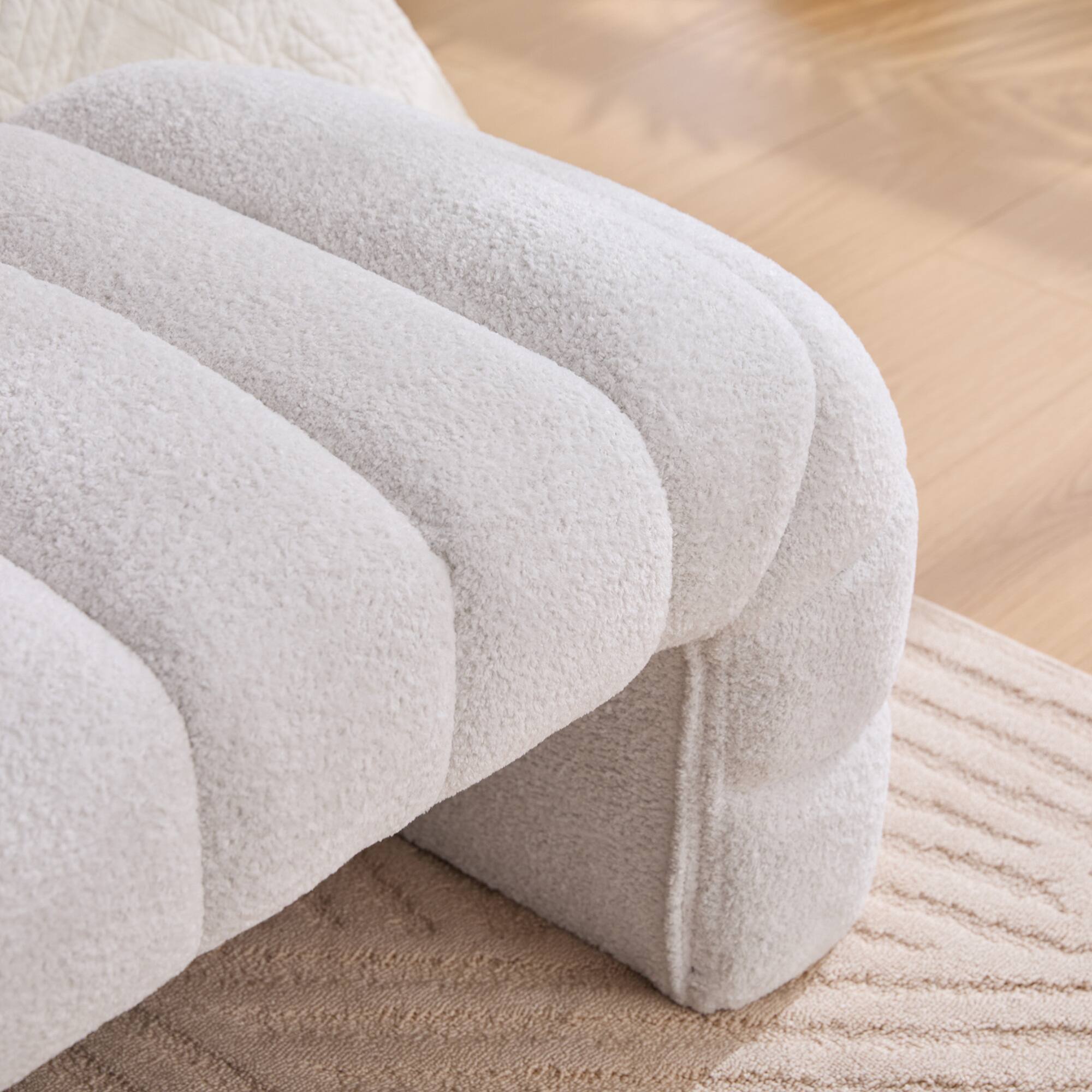 Alt View 2. GOODSILO - Modern Upholstered Armless Bed Bench with Channel Tufted Design, Multi-Functional Chenille Ottoman Foot Stool - Ivory.