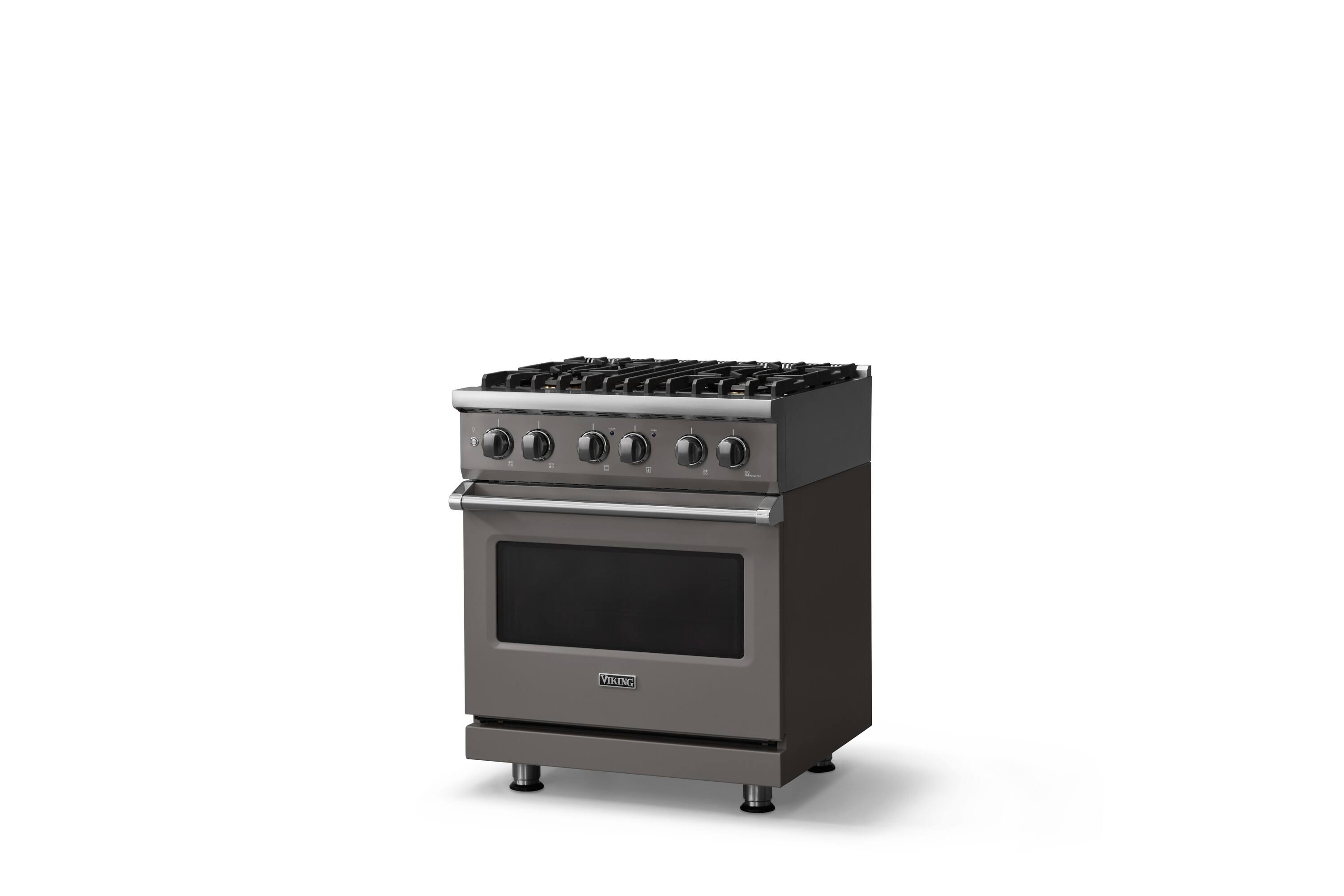 Angle. Viking - 30 in. Wide 4 Burner Pro 5 Series 4.7 Cu. Ft. Freestanding Sealed LP Dual Fuel Convection Range - Damascus Gray - Damascus Gray.