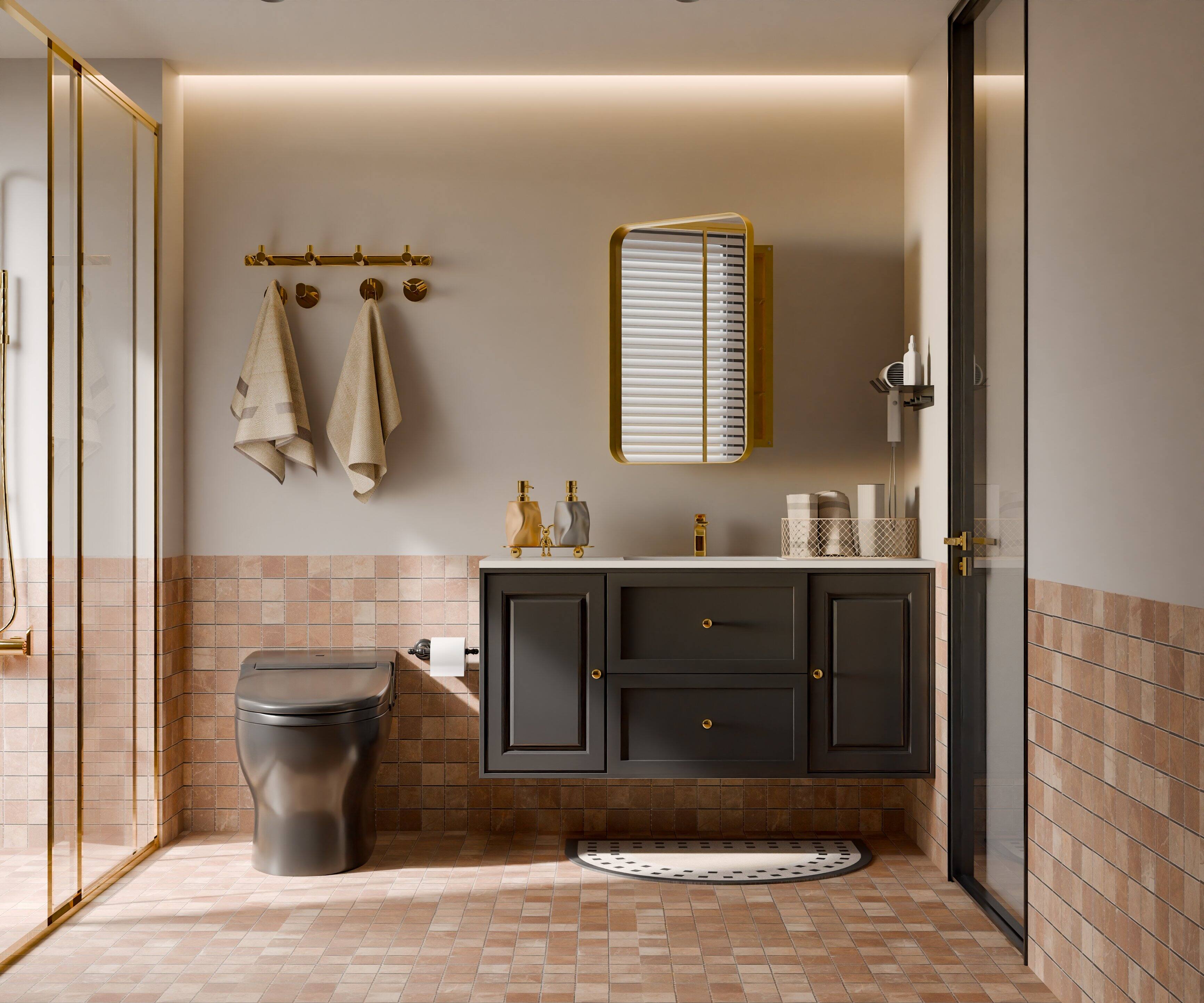 Back. TinyHomie - 20x30Inch Recessed Metal Framed Medicine Cabinet with Mirror and Adjustable Shelves Black Wall Mirror with Storage - Gold.