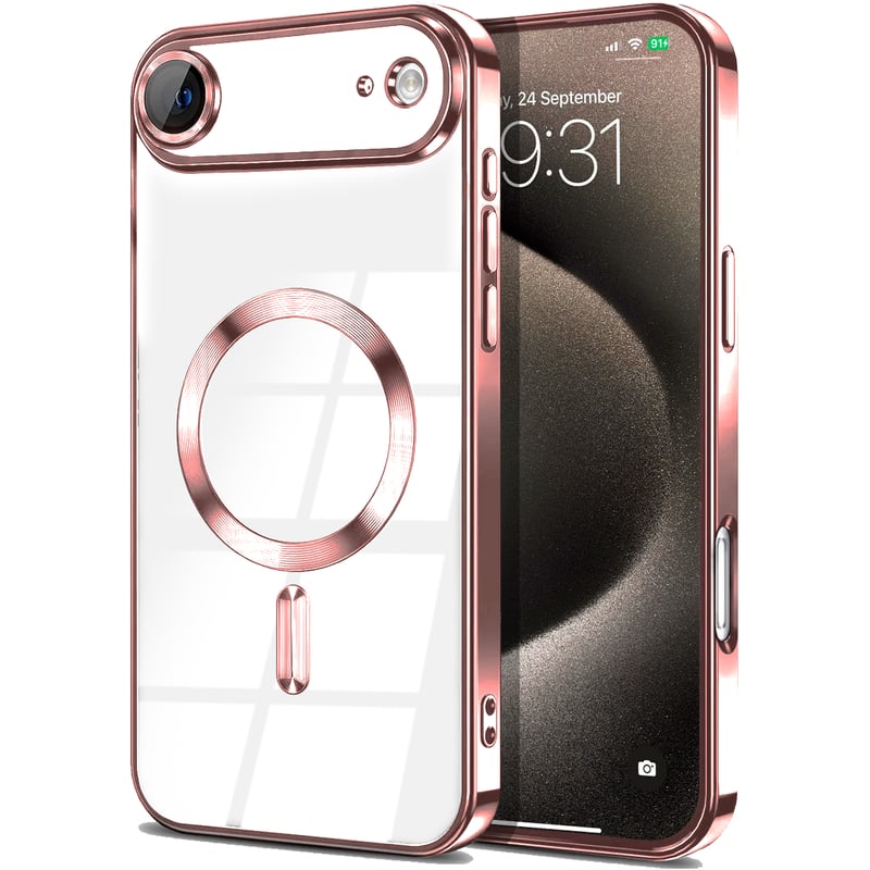 Entronix - Magnetic Case for iPhone 17 Air - Clear Glossy Luxury Cover - Pink