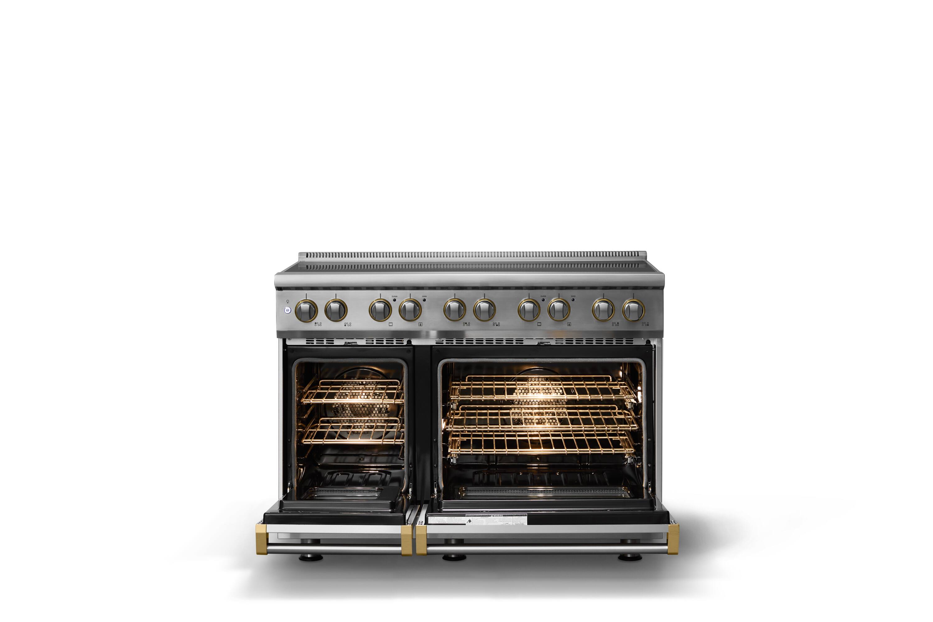 Alt View 2. Viking - 48"W. 7.3 Cu.Ft. Pro5S 6 Element Freestanding Electric Induction Convection Range - Stainless Steel/Brushed Brass - Stainless Steel.