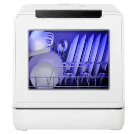 SIMZLIFE - Portable Countertop Dishwasher - 6 Place Settings, 9 Washing Programs with Self-Clean & Energy Efficient - White
