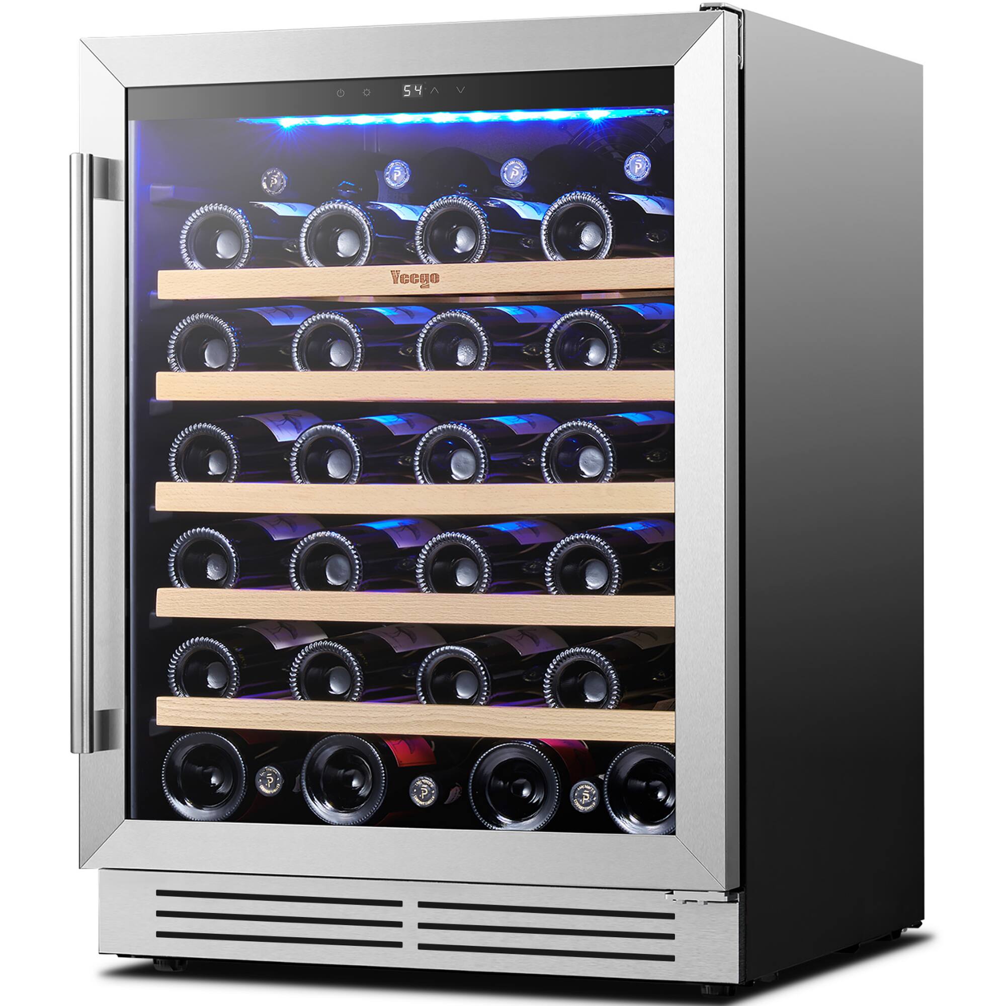 Angle. Yeego - 24 Inch Wine Cooler, 47 Bottle Wine Cooler Refrigerator Built-in or Freestanding, for Home Kitchen，Bar - Stainless Steel.