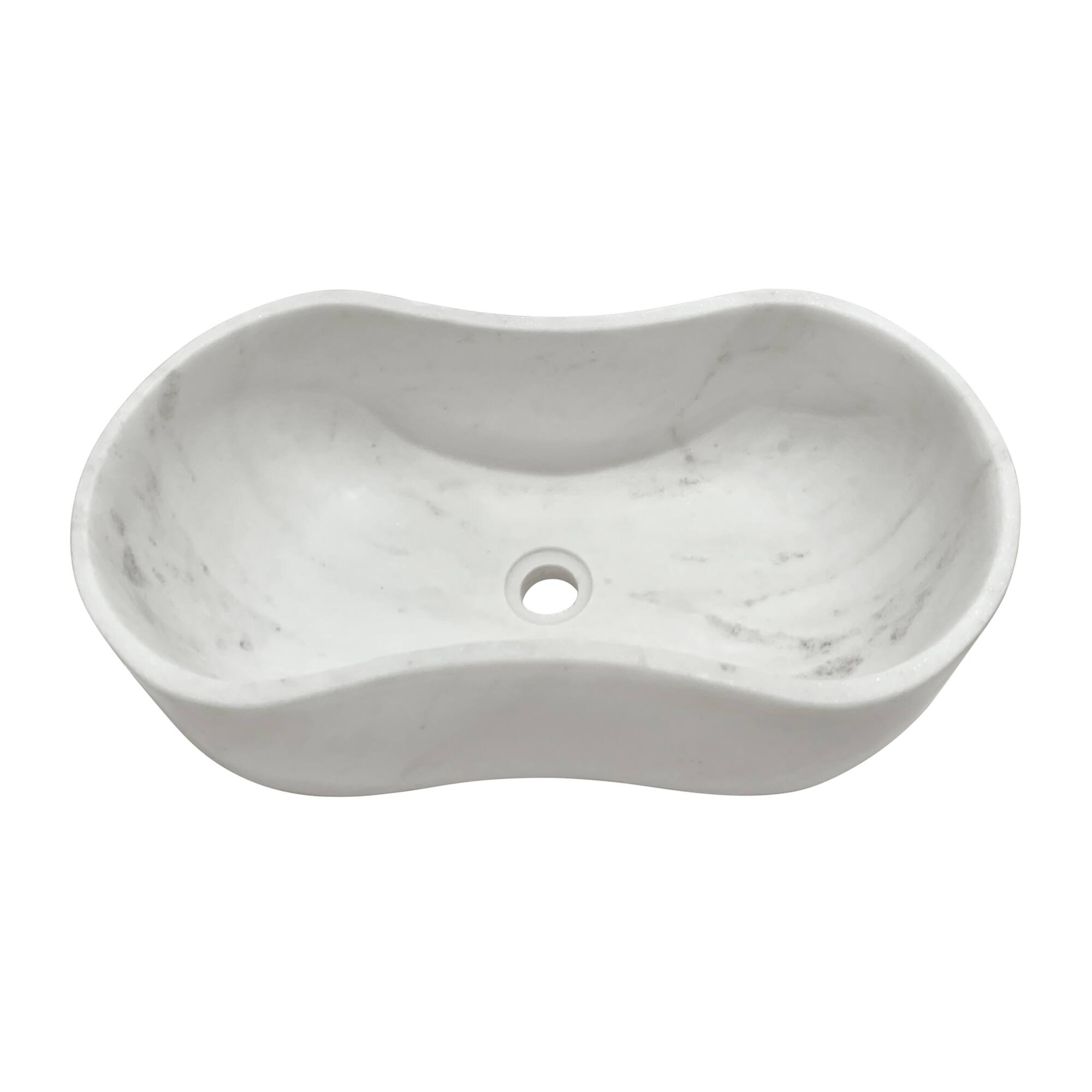 Alt View 7. ELEMENT ACE - Natural Marble Bathroom Vessel Sink with Semi-Polished Surface and Elegant Wavy Design for Modern Spaces - White+Natural.