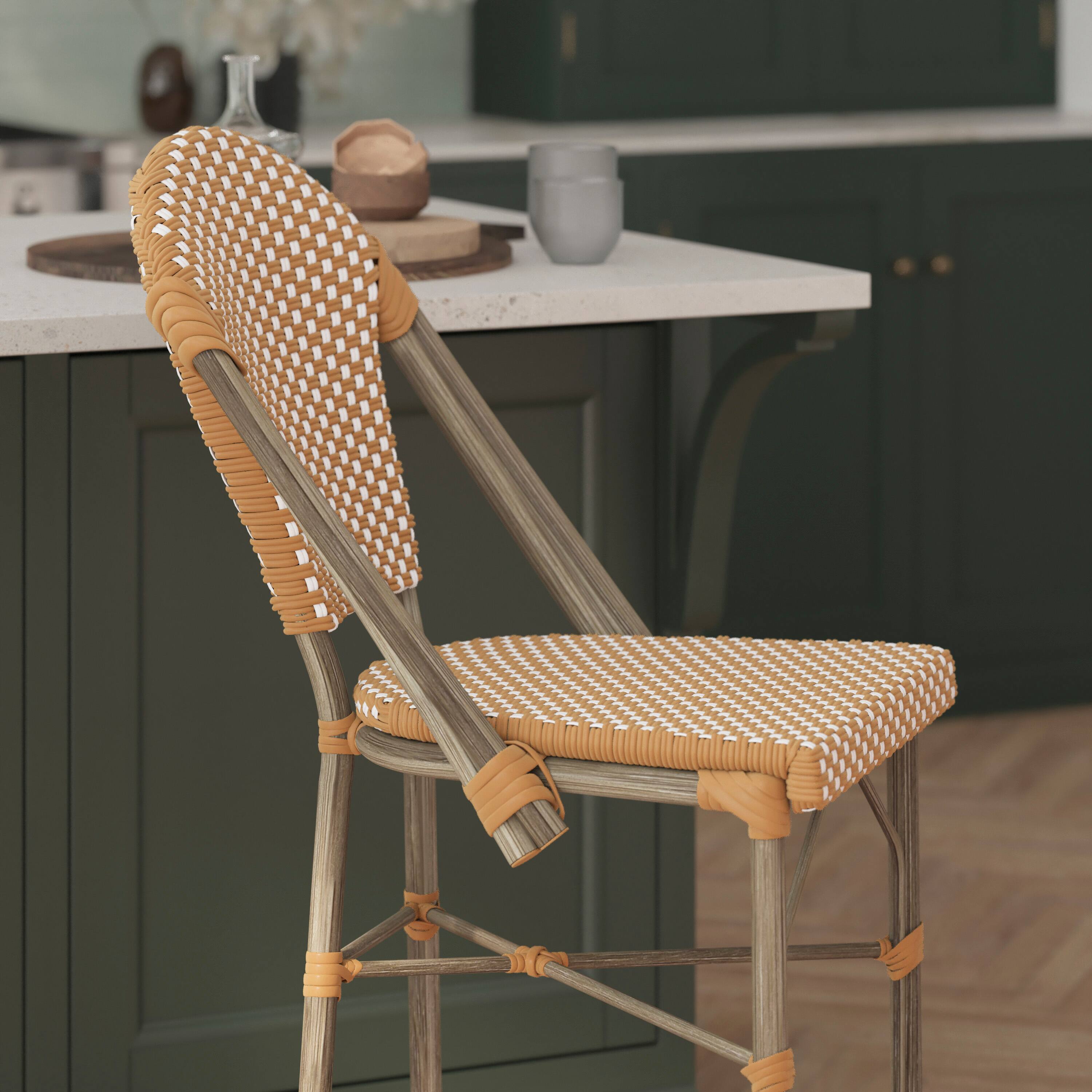 Alt View 3. Flash Furniture - Lourdes Stackable Indoor/Outdoor Bistro 26" High Counter Height Stool, Commercial Grade, Natural/White and Light Natural - Natural.