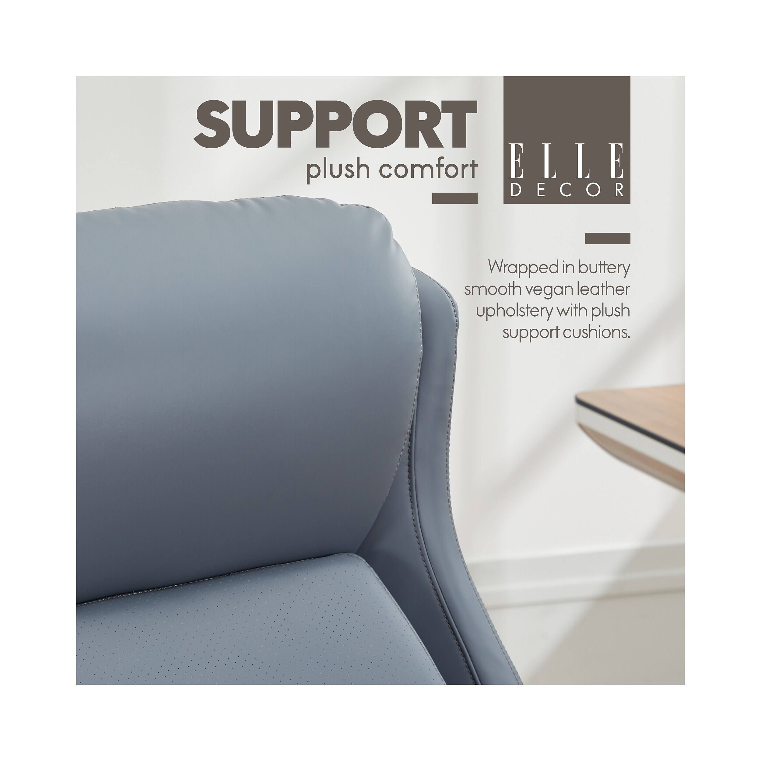 SUPPORT plush comfort  
ELLE DECOR  
Wrapped in buttery smooth vegan leather upholstery with plush support cushions.