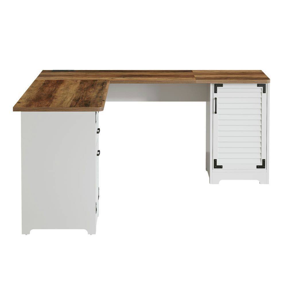 Kadyn - L-Shaped Executive Desk with USB Charging, File Drawer & Storage Cabinet, 59 Inch - Brown