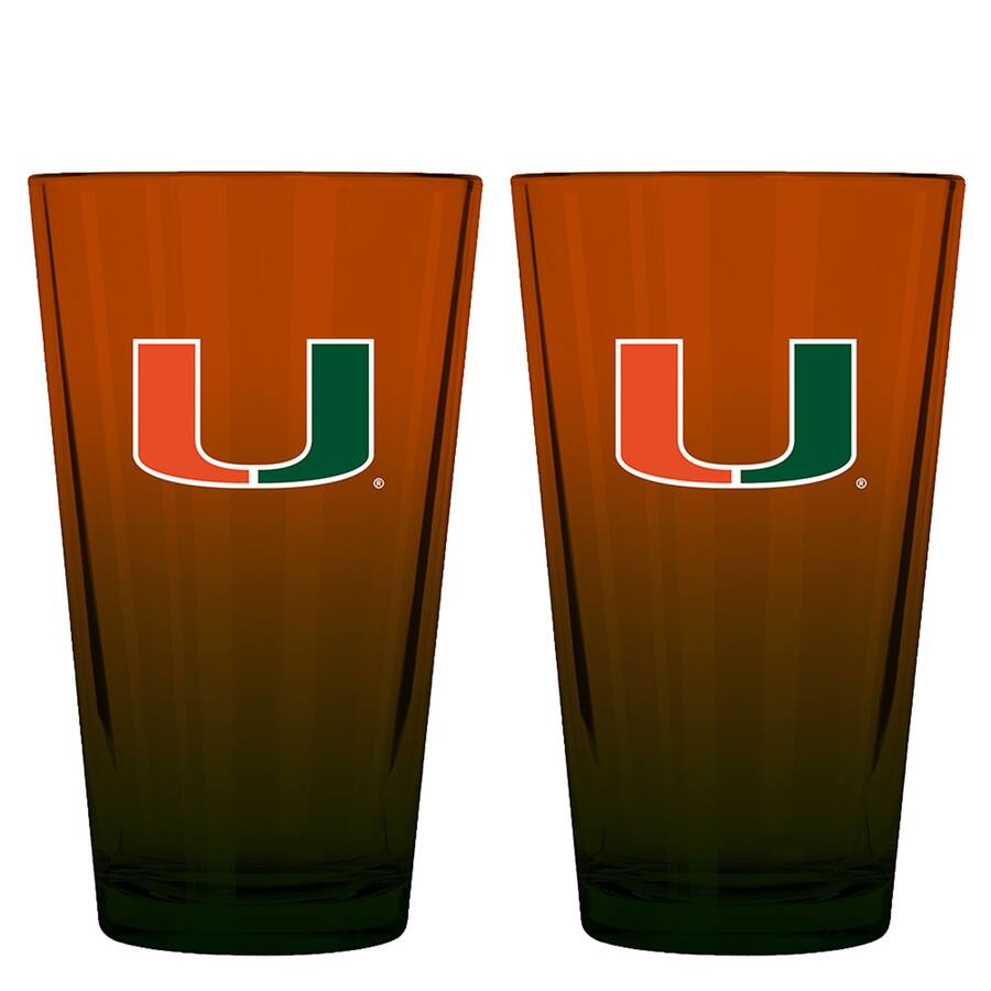 P Int The Memory Company Miami Hurricanes Two Pack 16oz. Ombre Pint Glass Set ...