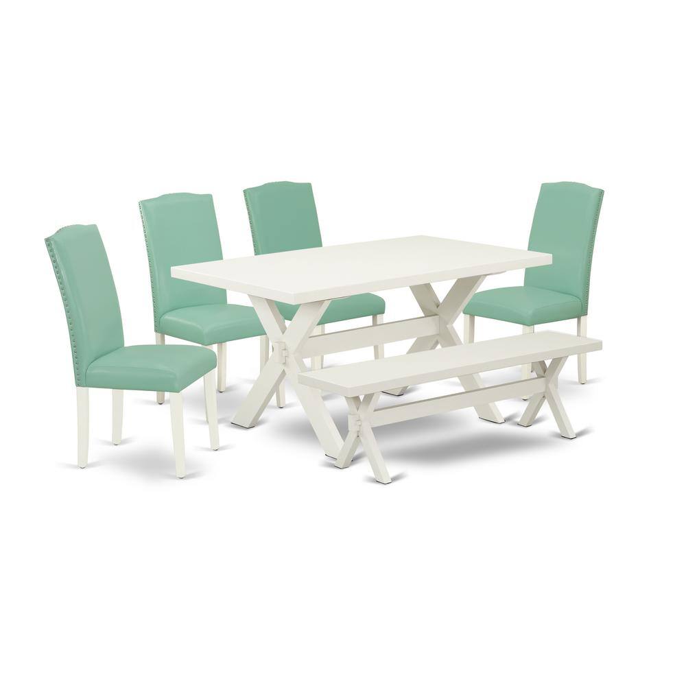 Left. East West Furniture - East West Furniture 6-Piece Wood Dining Table Set-Pond Linen Fabric Seat and Button Tufted Chair Back Kitchen chairs, A - Multi-Color.