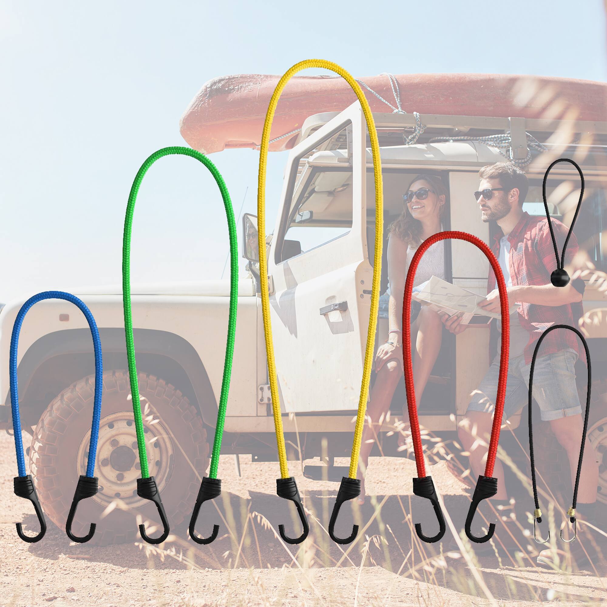 Alt View 3. STP - STP 24-Piece Heavy-Duty Bungee Cord Assortment with Durable Hooks, UV-Resistant Tie-Down Straps for Cargo - Multicolor.