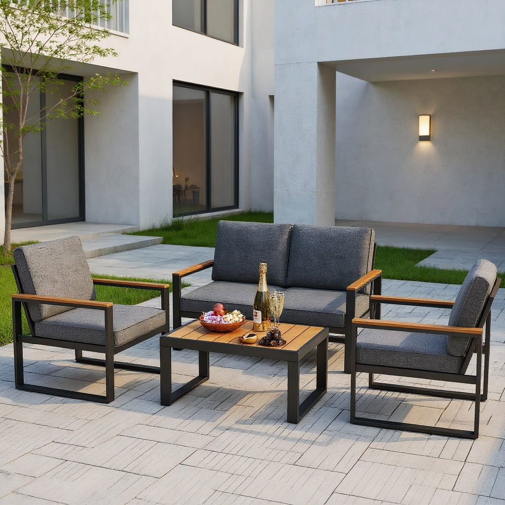 Kadyn - Patio Furniture Sets,Outdoor & Patio Furniture Sets,4 Piece Patio Aluminum Furniture Set with Armrests - Gray