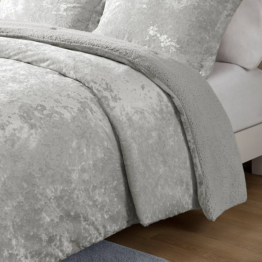 Alt View 1. Gracie Mills - Gracie Mills Graciela Luxe Crushed Velvet Reversible Comforter Set - Silver.