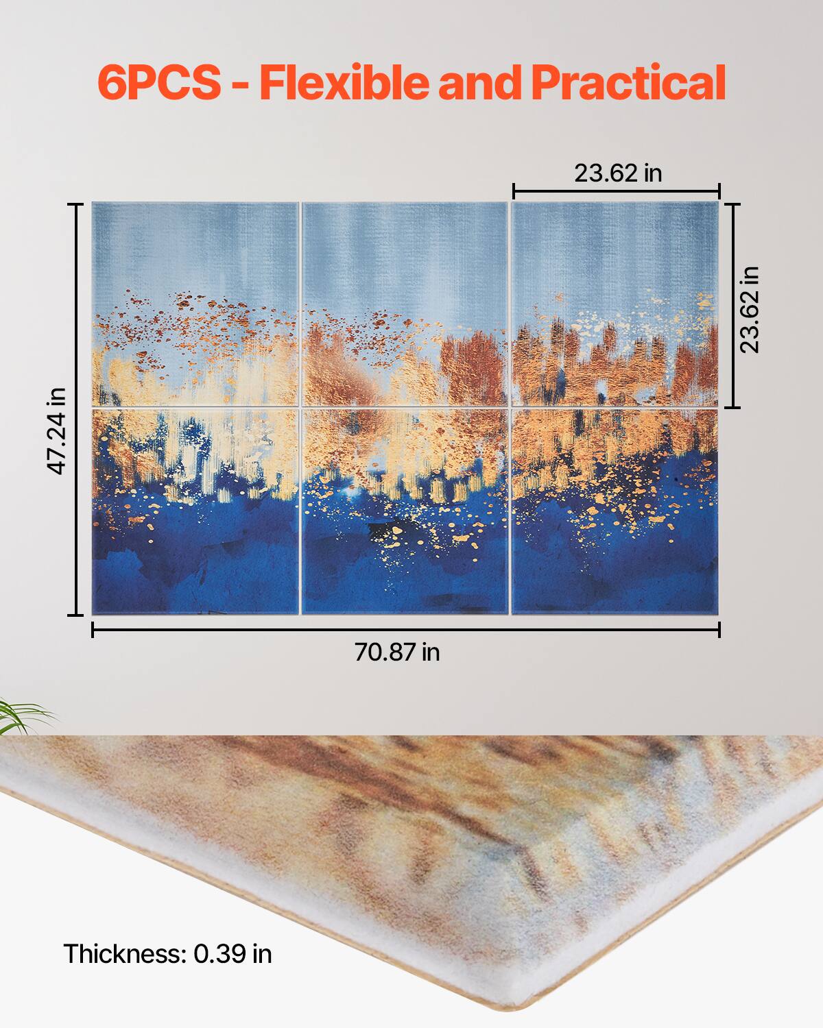 6PCS - Flexible and Practical

23.62 in x 47.24 in

70.87 in

Thickness: 0.39 in