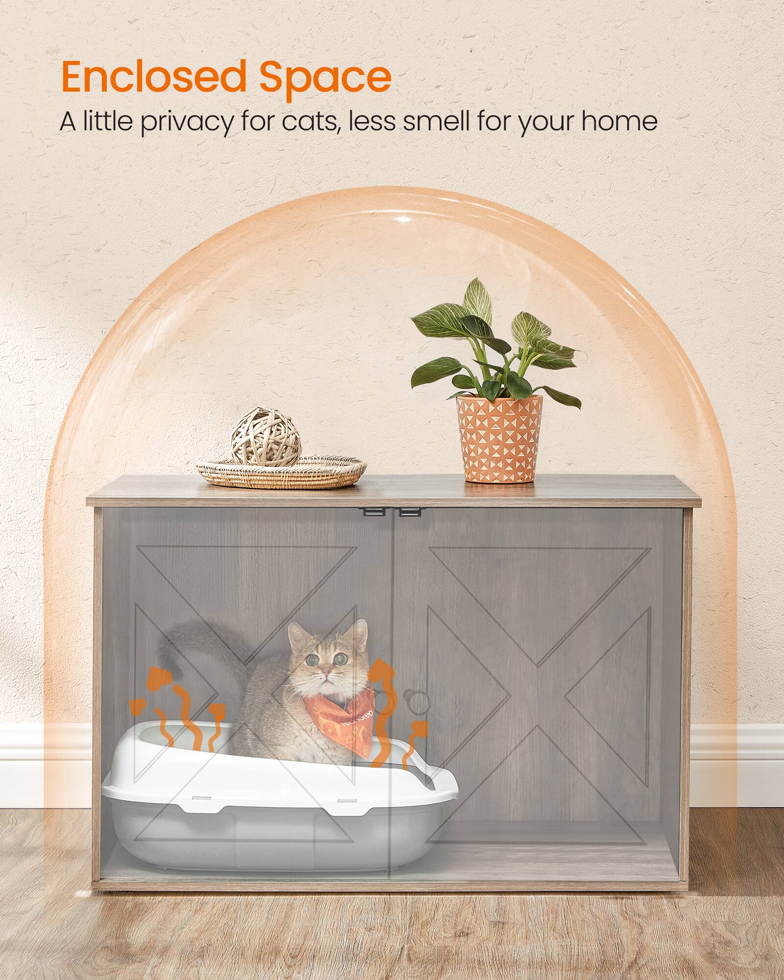 Enclosed Space  
A little privacy for cats, less smell for your home
