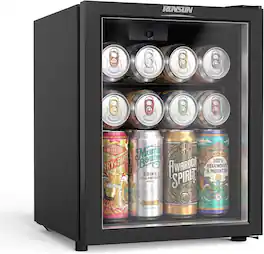 Winado - 28 Cans/1.0 Cu.Ft. Beverage Refrigerator Cooler, Countertop Small Fridge with Double Layer Glass Door & Adjustable Shelf - Black