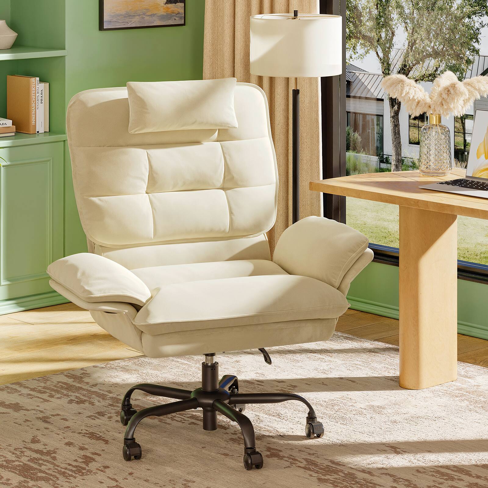 Left. Bestier - Office Cross-Legged Chair with Ergonomic Headrest, Flip-up Armrest & Adjustable Backrset for Home Office - White.