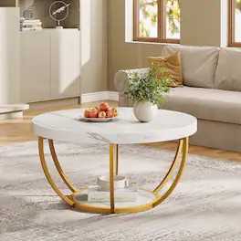 Tribesigns - Coffee Table with Engineered Wood Construction, Storage Shelves and Easy-Clean Surface for Living Room - White