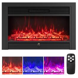 Costway - 33" Electric Fireplace Insert 750W Recessed Fireplace Heater with Remote Control - Black