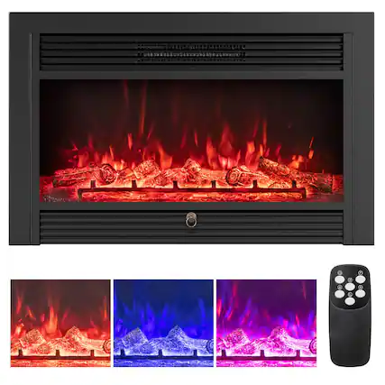 Front. Costway - Costway 33" Electric Fireplace Insert 750W Recessed Fireplace Heater with Remote Control - Black.