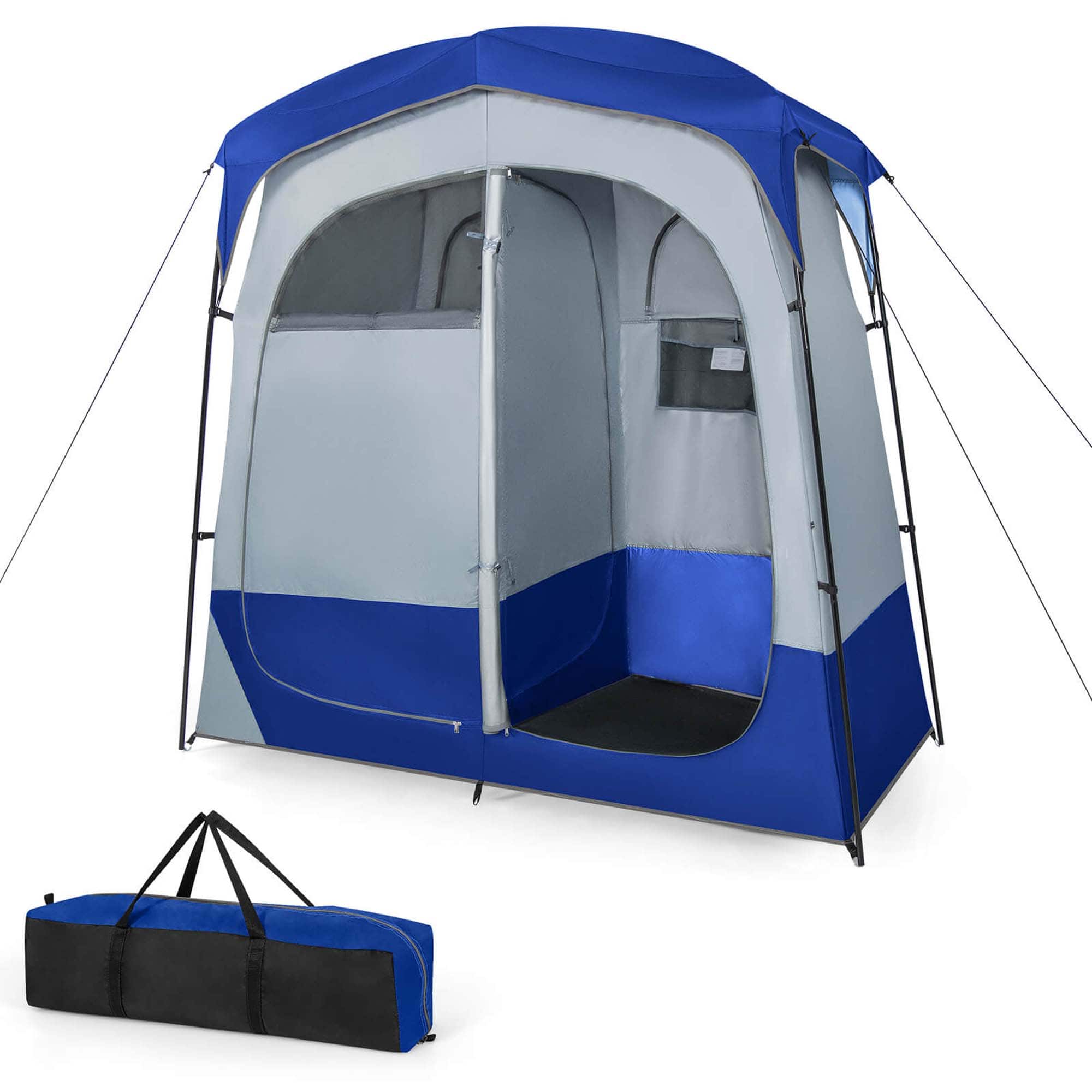 Costway - 2 Room Shower Tent Oversize Privacy Shelter Portable Dressing Toilet Outdoor - Blue