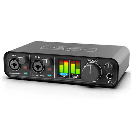 IN 1L GAIN
IN 2R GAIN
MIC / LINE / GUITAR
MON
MOTU
1 - 2 IN
OUT
1 - 2 OUT
