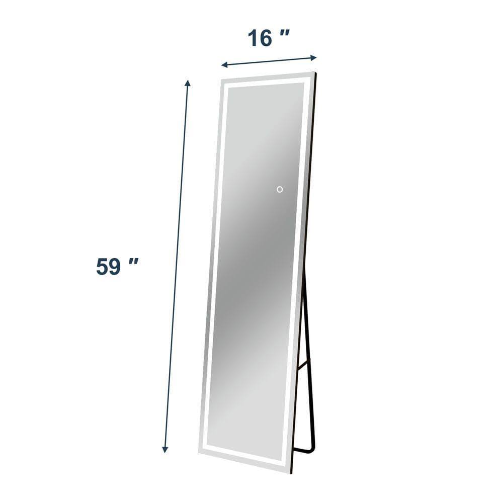 Angle. Kadyn - 59x16 Inch Slim Frameless Vertical LED Wall Mirror for Contemporary Spaces - Black.