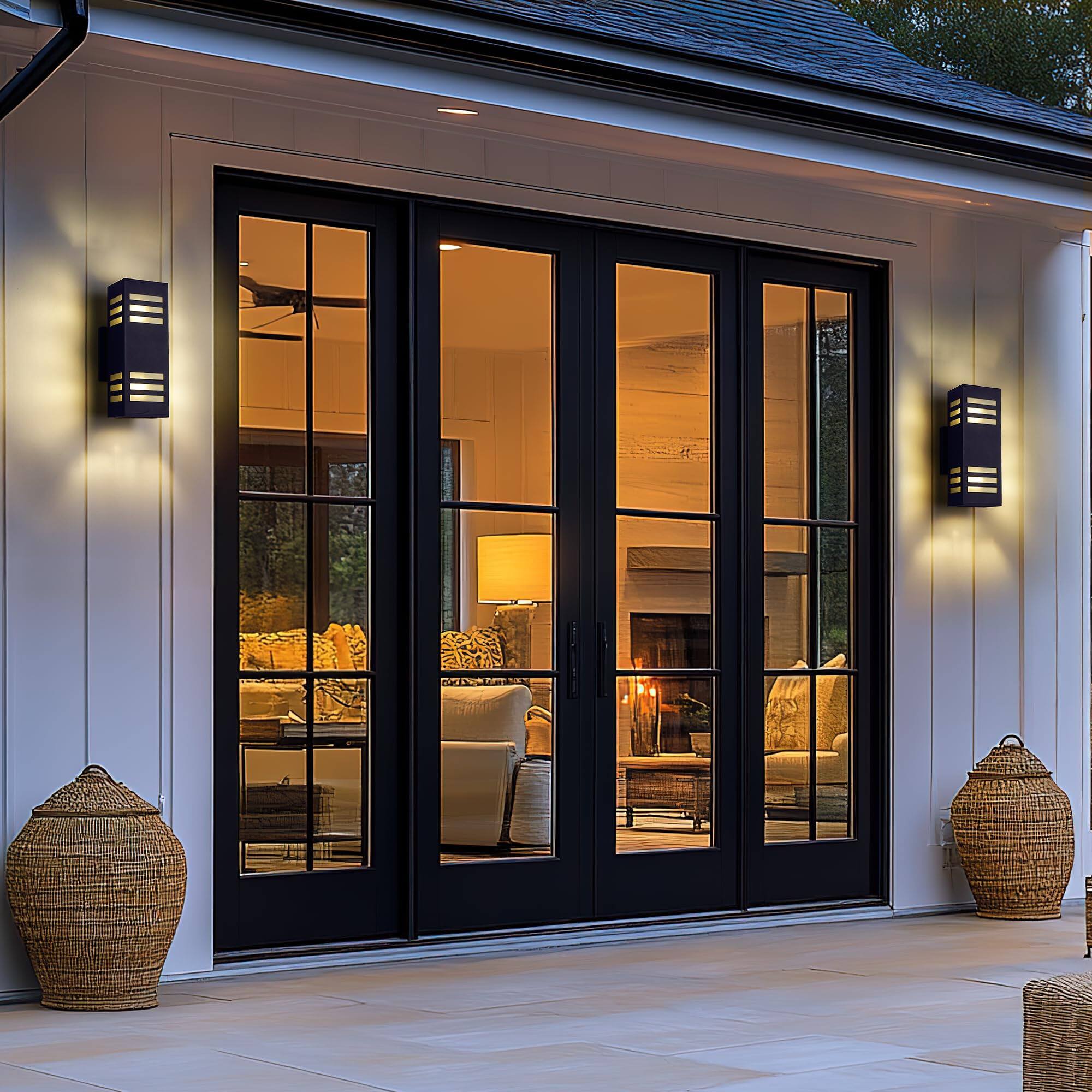 Left. Comfort Essence - Porch Lights Outdoor Modern Ip Waterproof Aluminum And TempeGlass Cover Rectangular Up down Wall Sconce F - Black/Style 1 13inch (2 lamps).