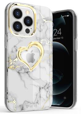 Vena - vLove Glitter Heart Case for Apple iPhone 13 Pro - White Marble - Multicolored