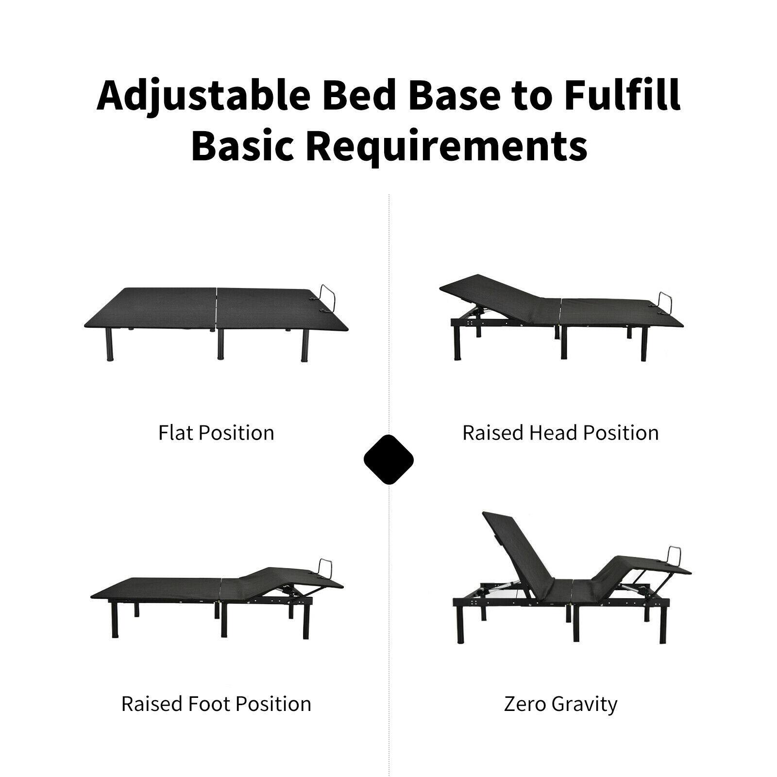 Adjustable Bed Base to Fulfill Basic Requirements

Flat Position
Raised Head Position
Raised Foot Position
Zero Gravity