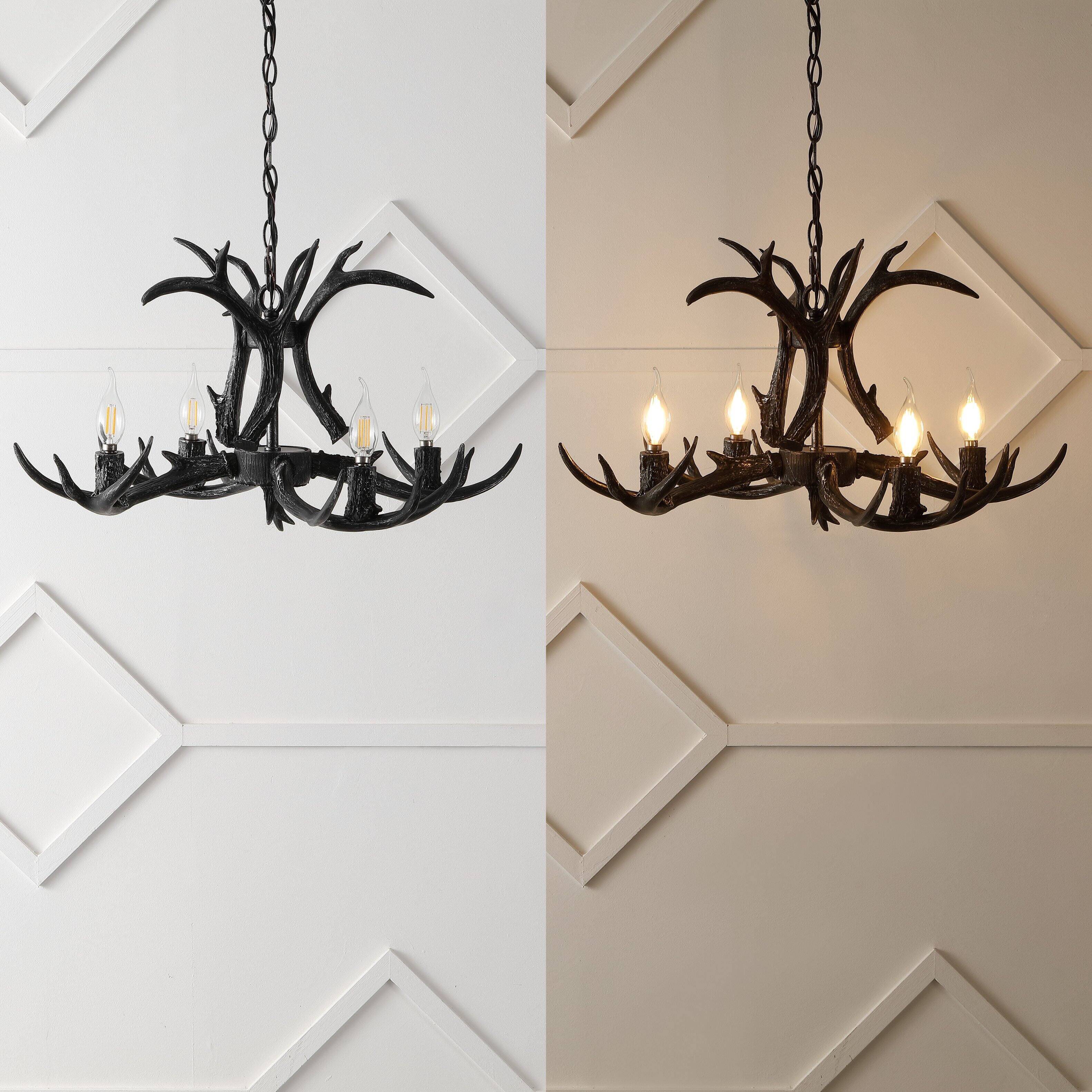 Jonathan Y Eldora 26" 4 Light Rustic Farmhouse Adjustable Resin Antler ...