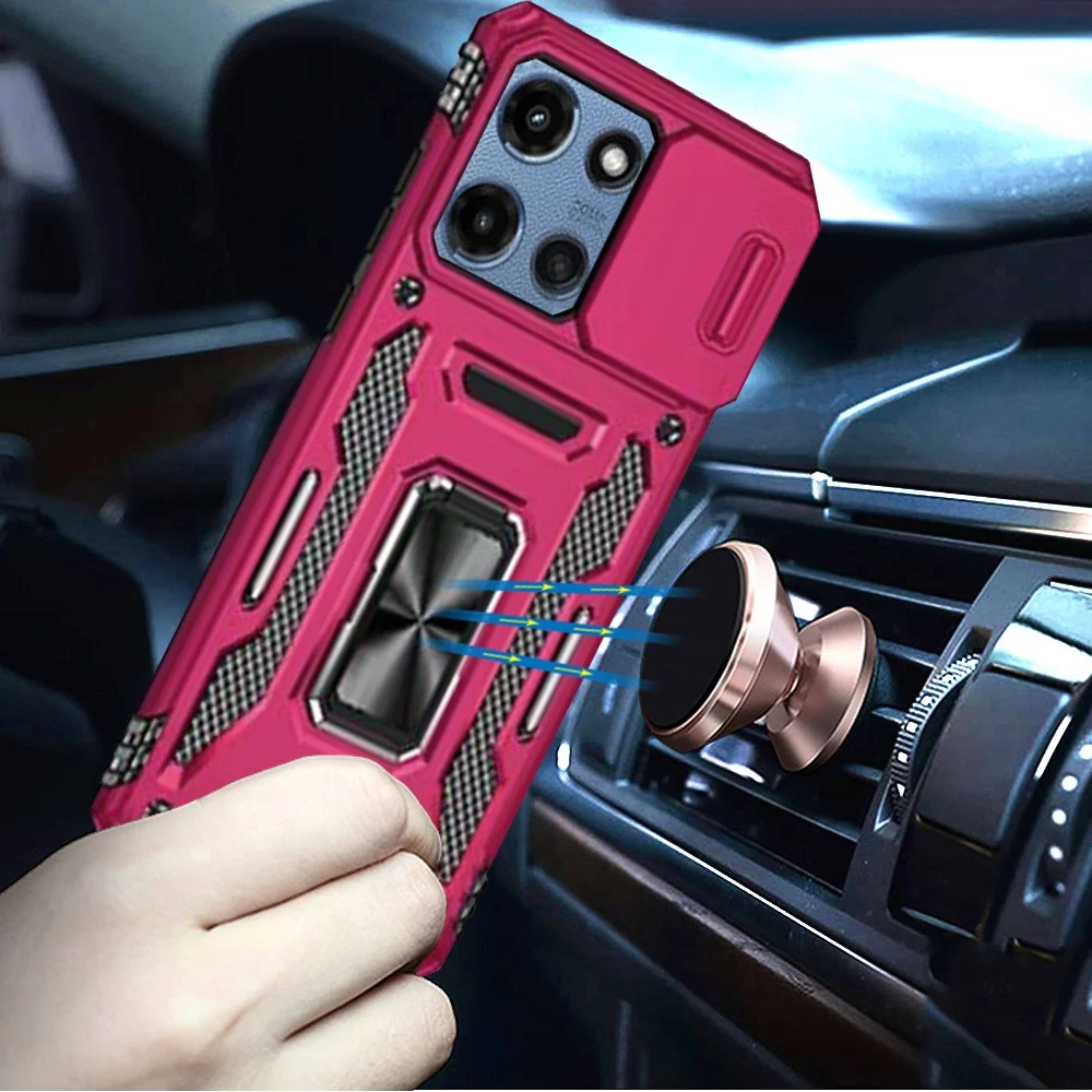 Angle. Kitcheniva - Rugged Sliding Lens Shockproof Ring Stand Case With Tempered Glass For Moto G Power 2025/2026 Hot Pink - Hot Pink.