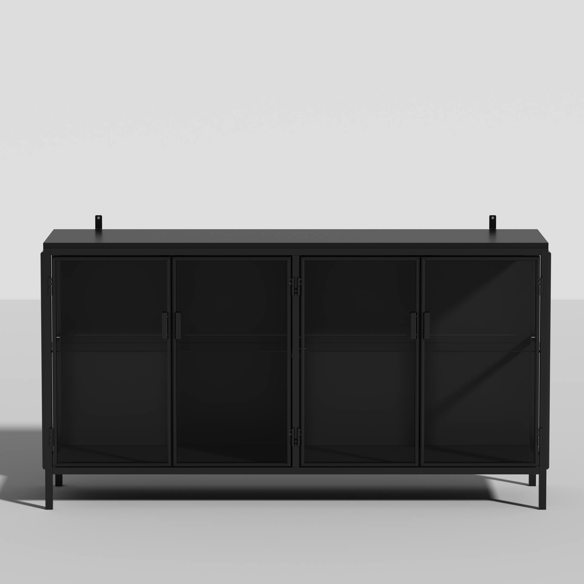 Front. Famapy - Famapy Modern Glass - Door Display Cabinet with Adjustable Lighting - Black.