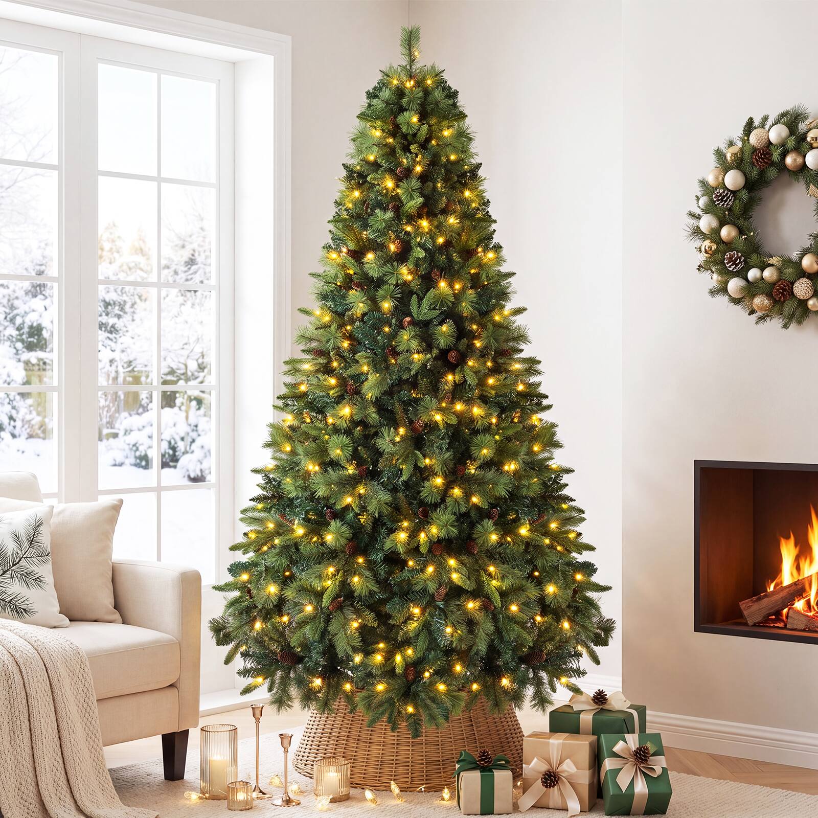 Alt View 3. Costway - Costway 8 FT Balsam Fir Christmas Tree with 1834 Branch Tips, 100 Pine Cones, 515 LED Lights - Green.