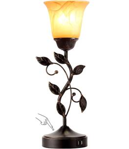 FINEAK - Vintage Table Lamp with Touch Control & Dual USB Charging - 1 Pack - Bronze + Amber Glass