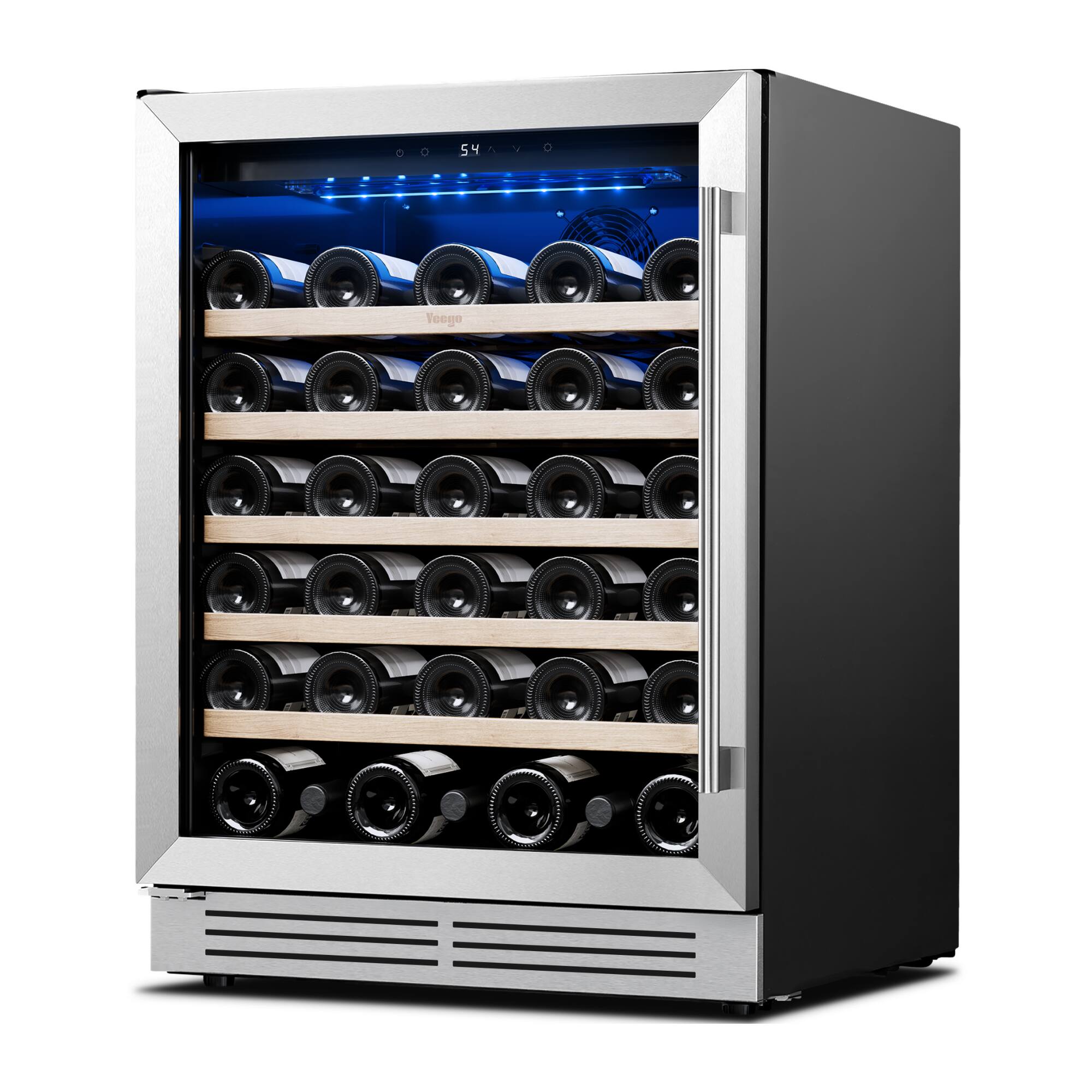 Angle. Yeego - 24 Inch Wine Cooler, 52 Bottle Wine Cooler Refrigerator Built-in or Freestanding, for Home Kitchen，Bar - Stainless Steel.