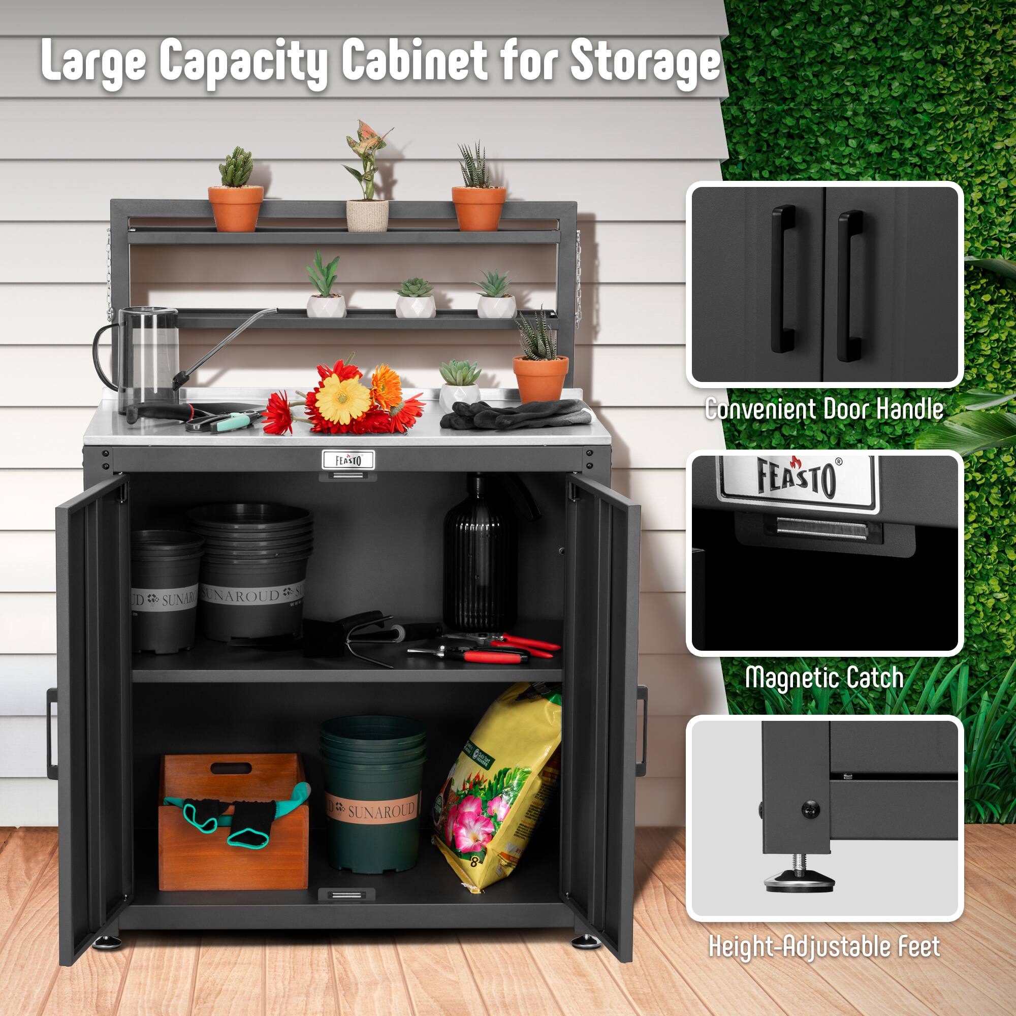 Large Capacity Cabinet for Storage

Convenient Door Handle

Magnetic Catch

Height-Adjustable Feet