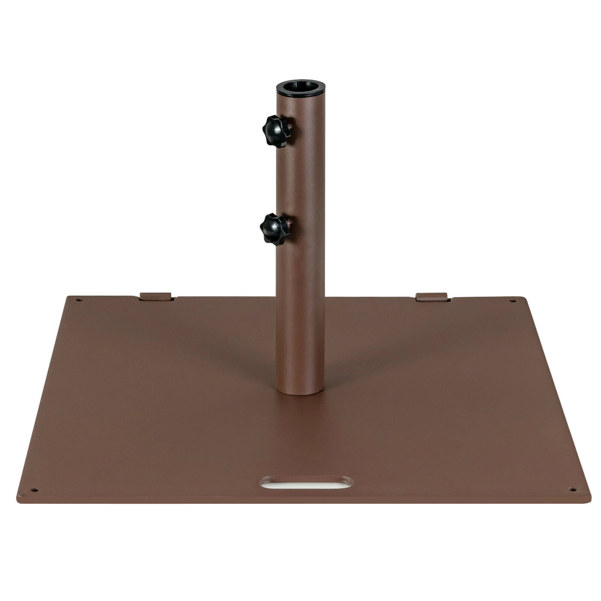 Gymax - 50 LBS Patio Umbrella Base Stand 24'' Outdoor Square Market Handle Wheel - Brown