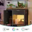 The image features a fish tank with a black cabinet underneath it. The cabinet has a remote control, 7 main colors, and 22 dynamic modes. The fish tank is filled with fish, and there is a fishbowl on top of the cabinet.