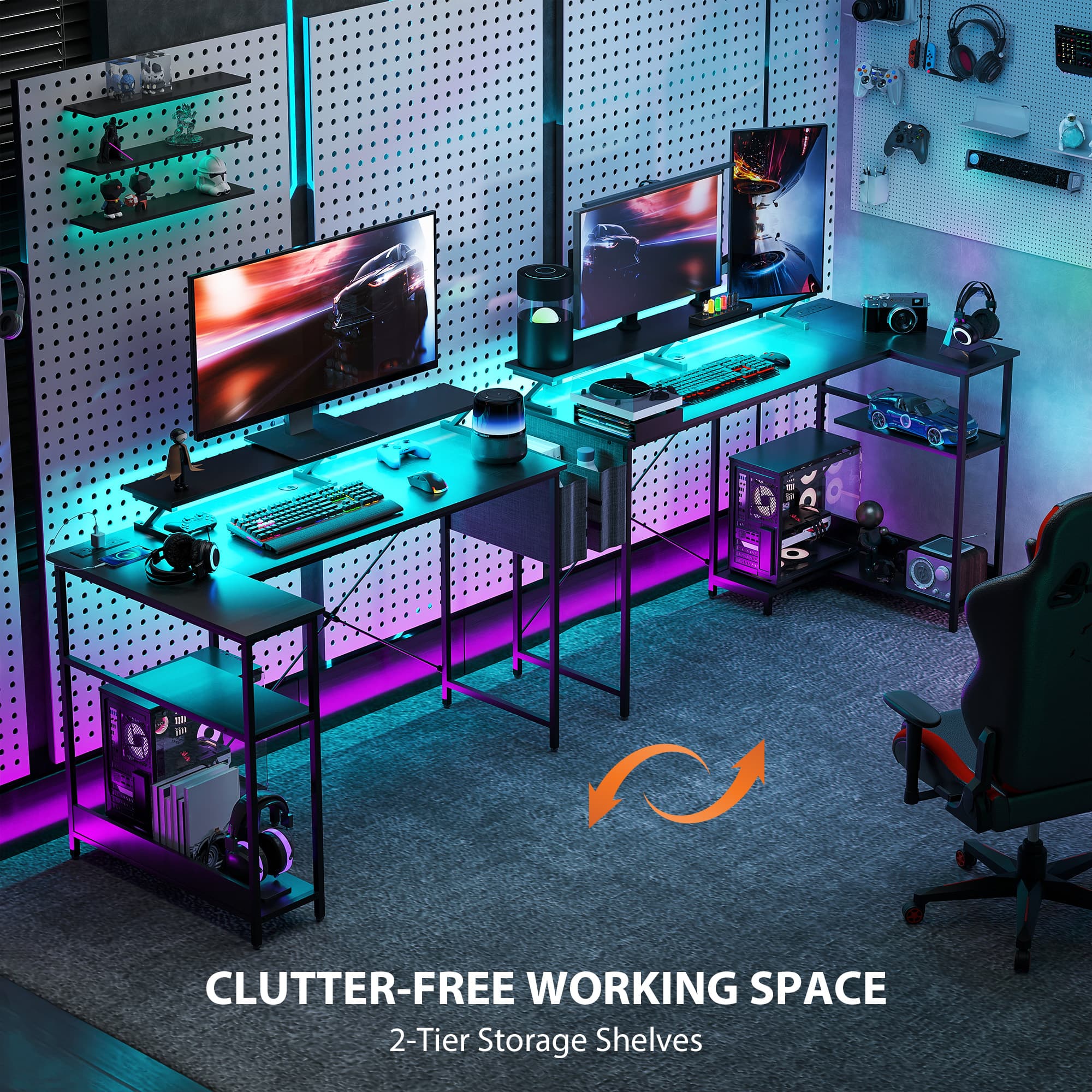 CLUTTER-FREE WORKING SPACE
2-Tier Storage Shelves