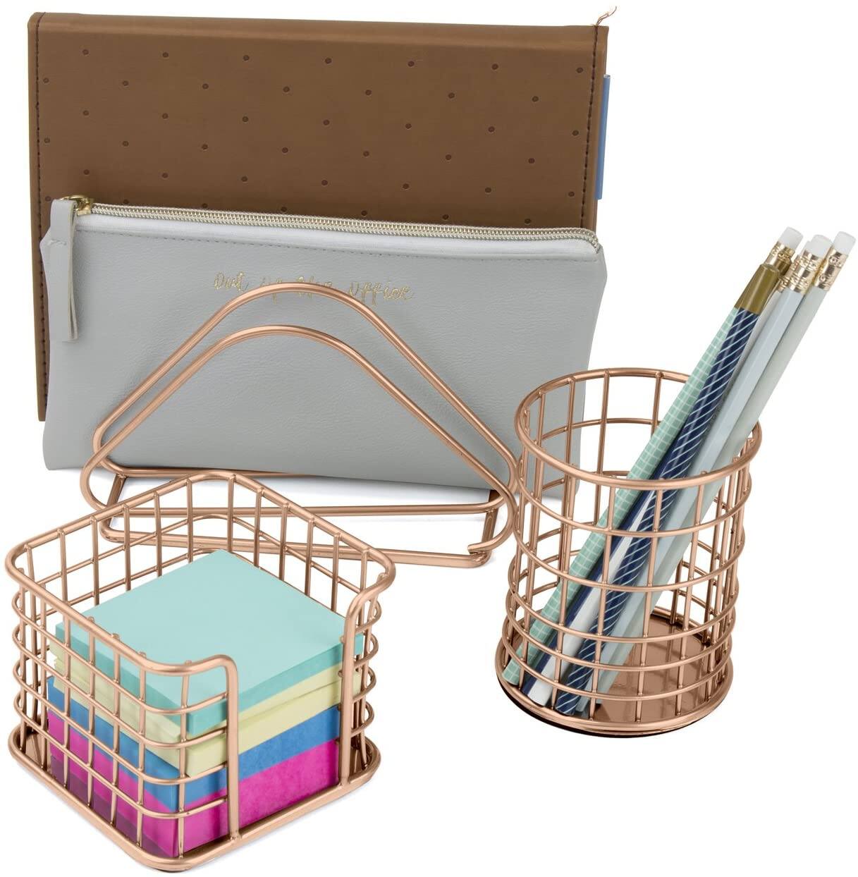 Left. Sorbus - Sorbus 5-Piece Desk organizer Set for Home and Office, Work Paper Tray, Pencil Holder - Copper.